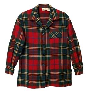 First Issue Plaid Wool Blend Jacket Shirt Large Vintage USA Made Tartan Plaid